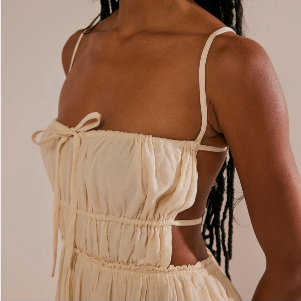 Cream Spaghetti-Strap Ruffle Mini Dress - Picture 2 of 11